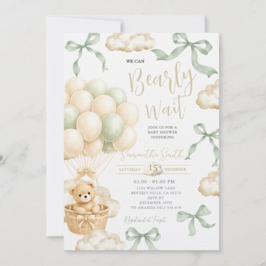 Sage Beige Gender Neutral Baby Shower Invite Kaart (Voorkant)