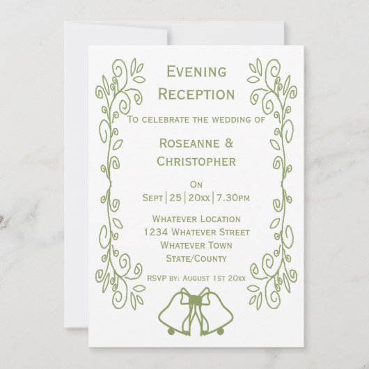 Sage Bells Scrollwork Huwelijksreceptie Kaart (Voorkant)