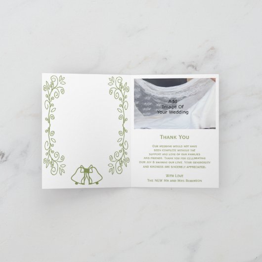 Sage Bells Scrollwork Ontwerp Wedding Bedankkaart (Binnen)