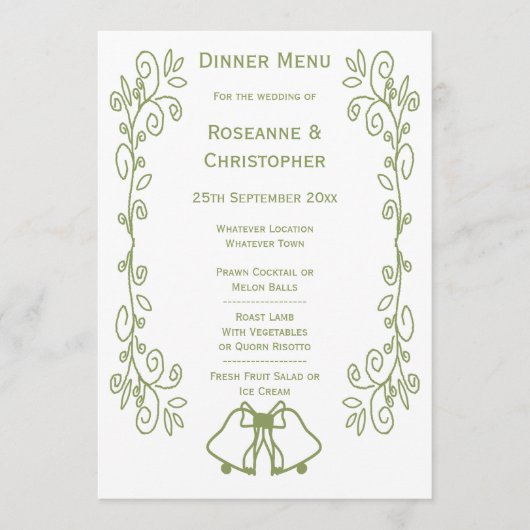 Sage Bells Scrollwork Ontwerp Wedding Menu (Voorkant)
