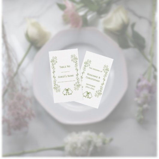 Sage Bells Scrollwork Ontwerp Wedding Plaatskaartje