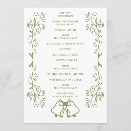 Sage Bells Scrollwork Ontwerp Wedding Programmakaart (Achterkant)