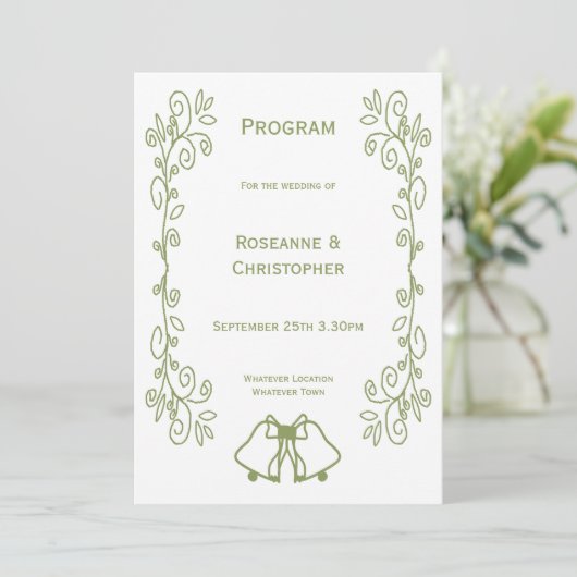 Sage Bells Scrollwork Ontwerp Wedding Programmakaart (Staand voorkant)