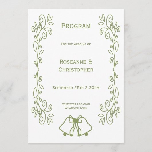 Sage Bells Scrollwork Ontwerp Wedding Programmakaart (Voorkant)