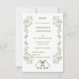 Sage Bells Scrollwork Ontwerp Wedding RSVP Kaartje