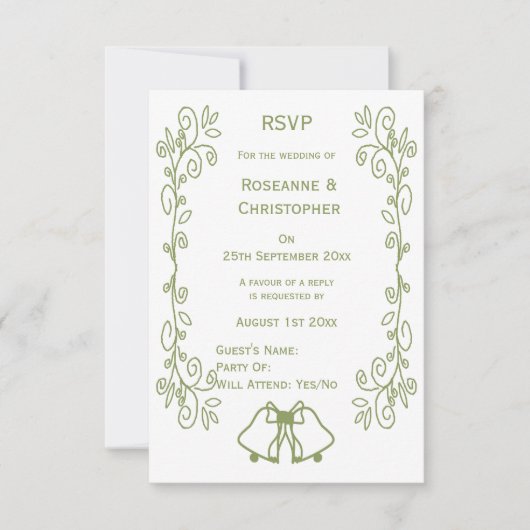 Sage Bells Scrollwork Ontwerp Wedding RSVP Kaartje (Voorkant)