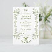 Sage Bells Scrollwork Ontwerp Wedding RSVP Kaartje (Staand voorkant)