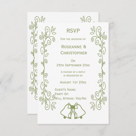 Sage Bells Scrollwork Ontwerp Wedding RSVP Kaartje (Voorkant / Achterkant)