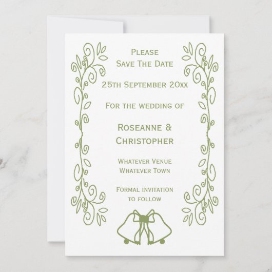 Sage Bells Scrollwork Ontwerp Wedding Save The Date (Voorkant)
