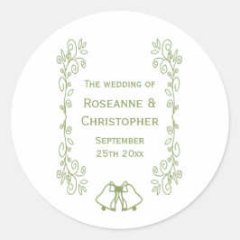 Sage Bells Scrollwork Wedding Design Ronde Sticker