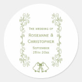 Sage Bells Scrollwork Wedding Design Ronde Sticker (Voorkant)
