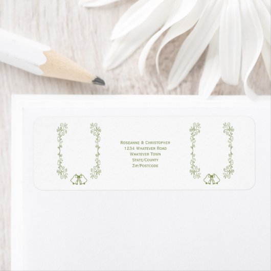 Sage Bells Scrollwork Wedding Retour Adres Etiket (Insitu)