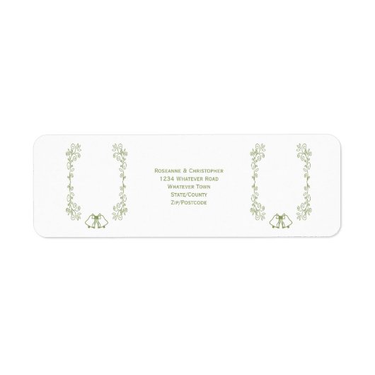 Sage Bells Scrollwork Wedding Retour Adres Etiket (Voorkant)