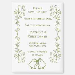 Sage Bells Scrollwork Wedding Save the Date Magneet