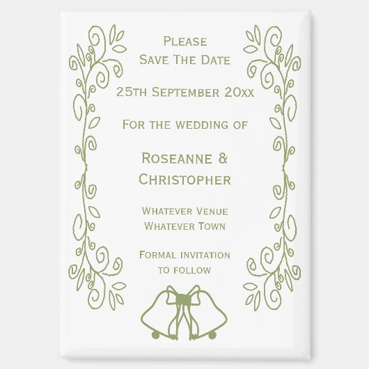 Sage Bells Scrollwork Wedding Save the Date Magneet (Voorkant)