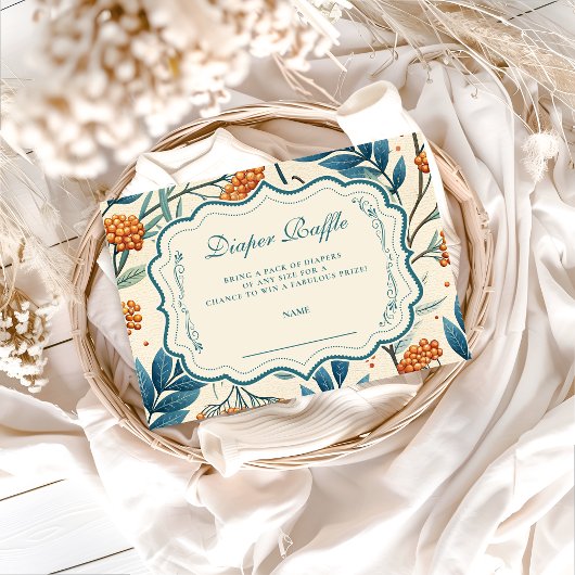 Sage Berry Botanical Baby Shower Diapper Raffle Informatiekaartje
