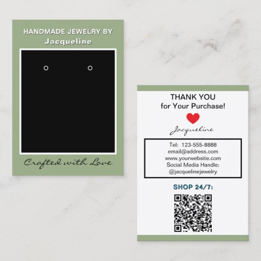 Sage Black Sieraden Oorbellen Website QR Code Visitekaartje (Voorkant / Achterkant)