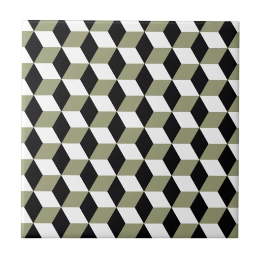 Sage Black & White 3D Cubes Patroon Tegeltje (Voorkant)