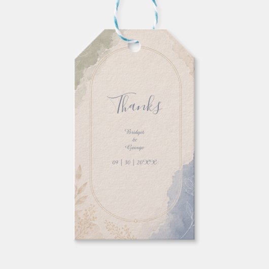 Sage Blau Botanische Minimaal Huwelijk Cadeaulabel (Voorkant)