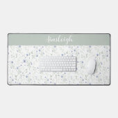 Sage Blau Waterverf Wilde Bloem Florale Aangepaste Bureaumat (Keyboard & Muis)