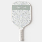 Sage Blau Waterverf Wilde Bloem Initiaal Naam Pickleball Paddle (Achterkant)