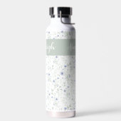 Sage Blau Waterverf Wilde Bloem Monogram Naam Waterfles (Links)