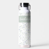 Sage Blau Waterverf Wilde Bloem Monogram Naam Waterfles (Voorkant)