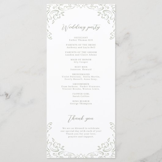 Sage Bloei Monogram Trouwprogramma Menu (Achterkant)