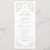 Sage Bloei Monogram Trouwprogramma Menu (Voorkant)