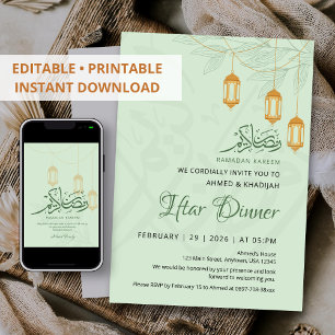 Sage Bloem Hangende Lantaarns Ramadan Iftar Diner Kaart