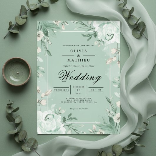 Sage Bloemen Archway Bloom Wedding Kaart