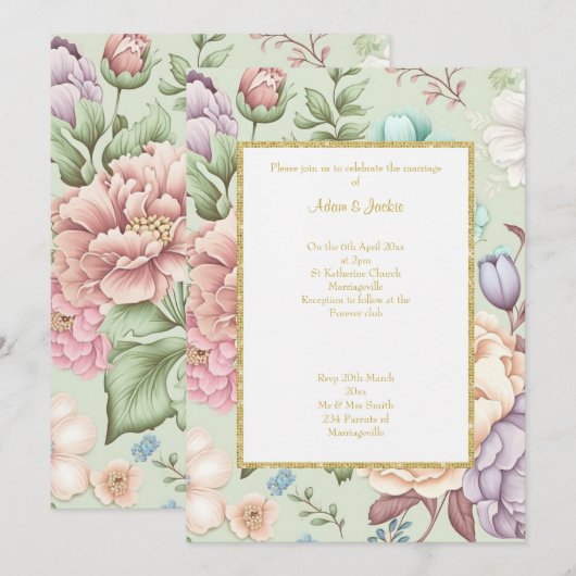 SAGE BLOEMEN ELEGANTE BRUILOFT UITNODIGT KAART (Voorkant / Achterkant)