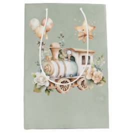 Sage Bloemen Train Boy Baby shower Gift Medium Cadeauzakje