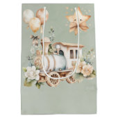 Sage Bloemen Train Boy Baby shower Gift Medium Cadeauzakje (Achterkant)