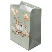 Sage Bloemen Train Boy Baby shower Gift Medium Cadeauzakje (Achterkant Gekanteld)
