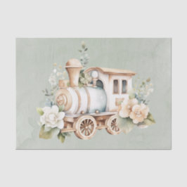 Sage Bloemen Train Boy Baby shower Gift Tissuepapier