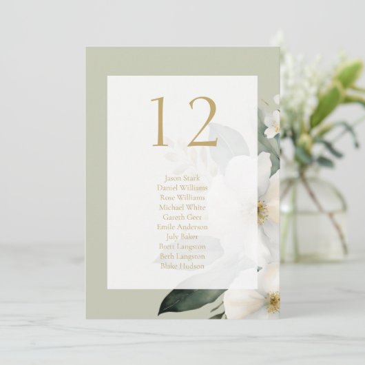 Sage Bloemen Waterverf Tafelnummer & Zitplaatsen K (Staand voorkant)