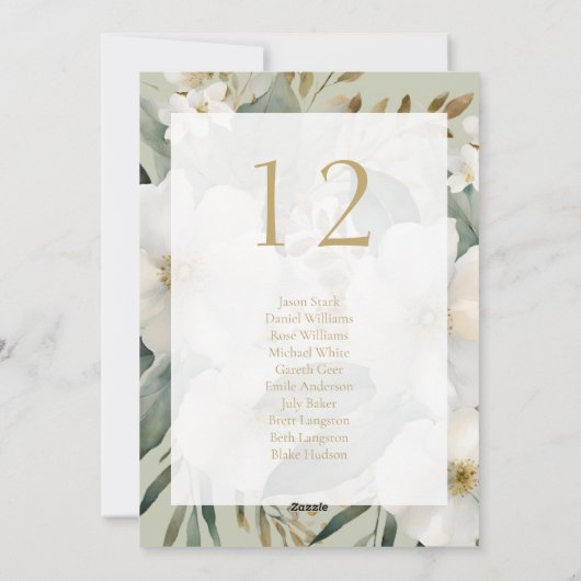 Sage Bloemen Waterverf Tafelnummer & Zitplaatsen K (Achterkant)