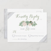 Sage Bloemen & Wit Hout Bruiloft RSVP Kaart (Voorkant / Achterkant)