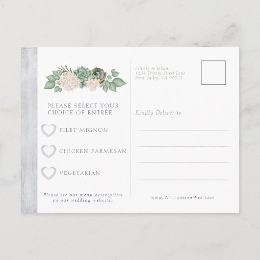 Sage Bloemen & Wit Hout Bruiloft RSVP Kaart (Achterkant)