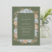 Sage Bloemige Botanische Romantische Bruiloft Kaart (Staand voorkant)