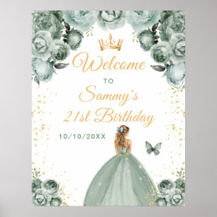 Sage Blond Haar Prinses Verjaardags Welkom Poster