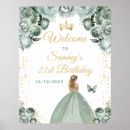 Sage Blond Haar Prinses Verjaardags Welkom Poster (Voorkant)