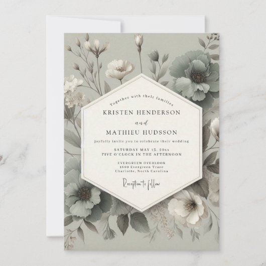 Sage Bloom Elegance Wedding Kaart (Voorkant)