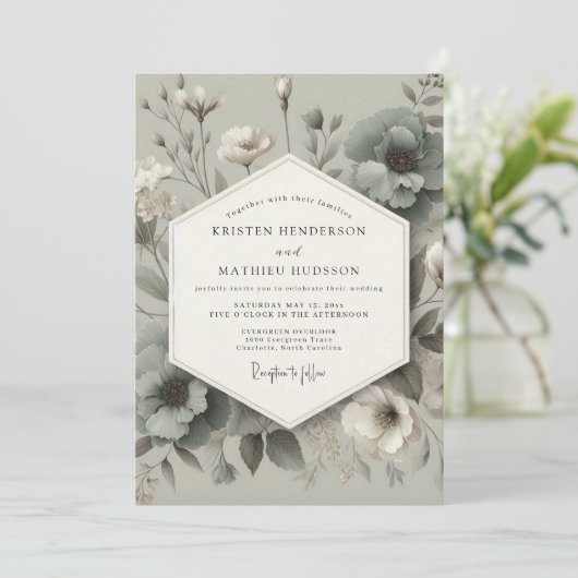 Sage Bloom Elegance Wedding Kaart (Staand voorkant)