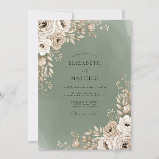 Sage Bloom Romantic Wedding Kaart (Voorkant)