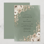 Sage Bloom Romantic Wedding Kaart (Voorkant / Achterkant)