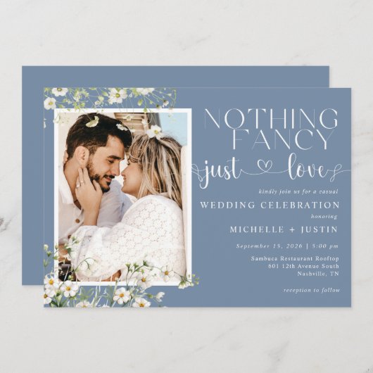 Sage Blue Floral Casual bruiloft gewoon liefde Kaart (Voorkant / Achterkant)