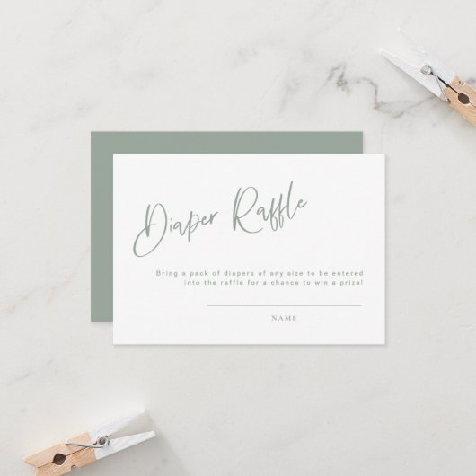 Sage Blue/Green Baby shower Diaper Raffle Kaart (Voorkant / Achterkant in situ)