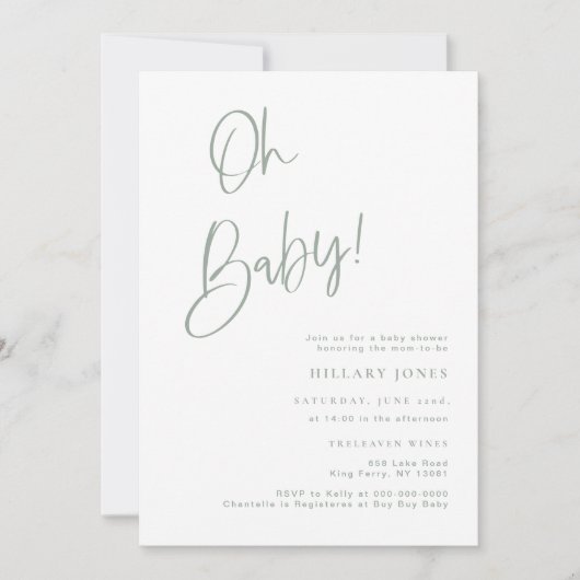 Sage Blue/Green Bohemian Baby shower Invitation Kaart (Voorkant)